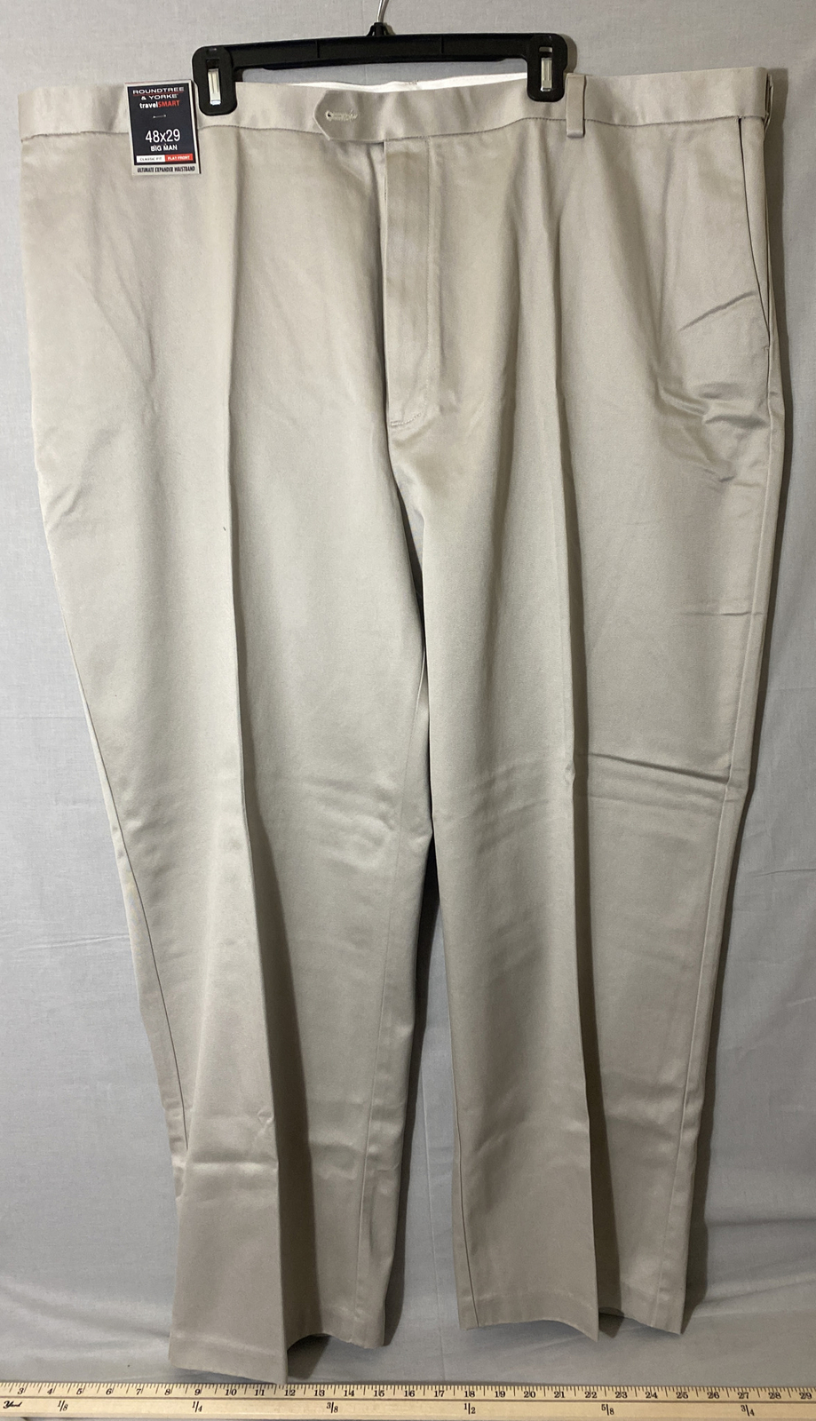 Roundtree & York Men Classic Pants Khaki Ultimate Expander Waistband
