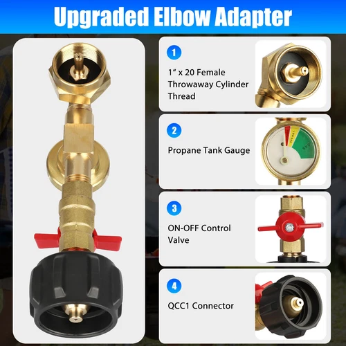 Propane Refill Adapter W/Gauge & Control Valve Fill 1 Lb Bottles From 20 Lb Tank - Picture 5 of 11