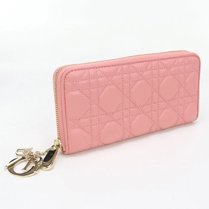 Christian Dior S0007 ONMJ Voyageur Portefeuille Sac à Main Zip Autour de la peau d'agneau Rose Femme