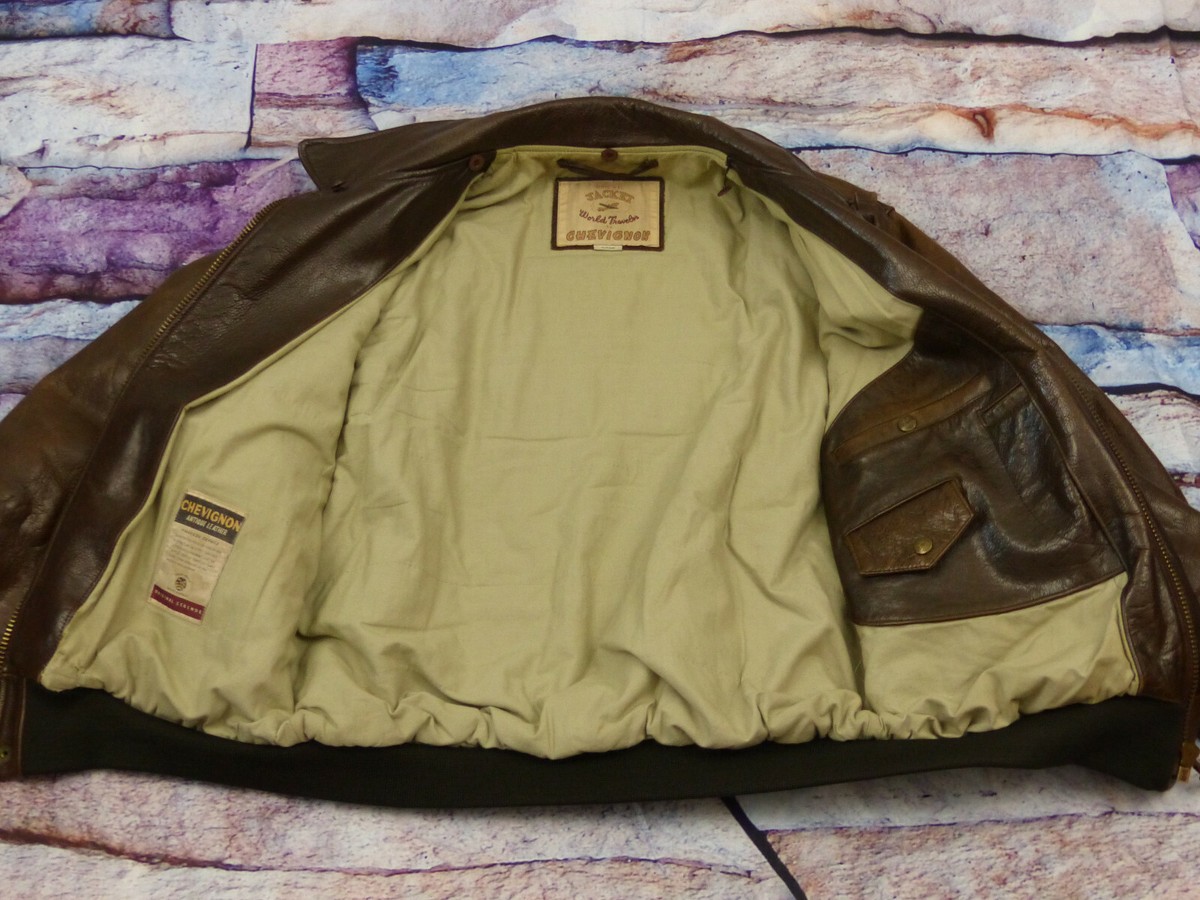 Veste En Cuir Vintage CHEVIGNON - Style Pilote/aviateur - Couleur Cappuccino/marron - Taille XL - Occasion TB