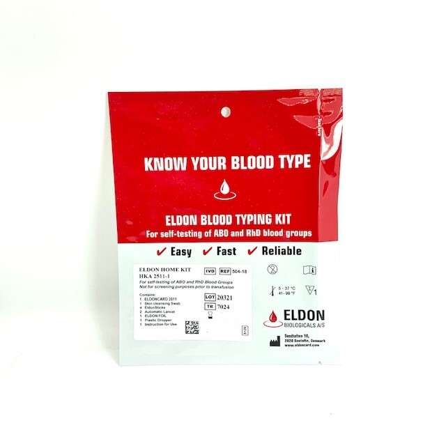 1 x Blood Type Test Kit Eldon Home Blood Group Testing Kit CE Marked