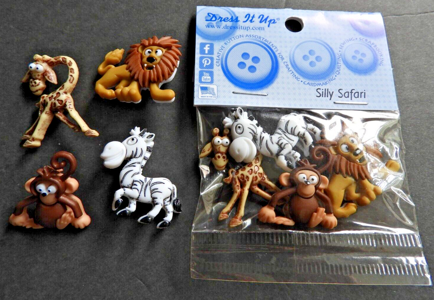 Novelty Buttons Zoo Jungle Animals Silly Safari Dress It Up Loose & NIP