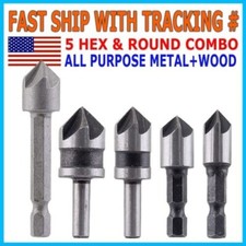 5pc Chamfer Countersink Deburring Drill Bit Set Crosshole Cutting Metal Tool Kit