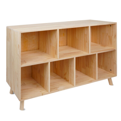 Modern Solid Pine 7-compartment Storage Cabinet for Books, Toys, Home Decor