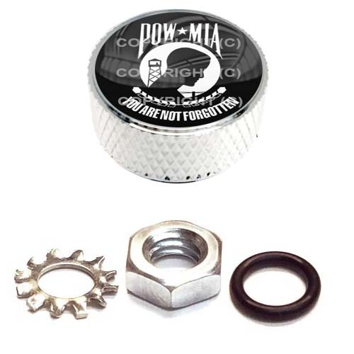 Hogking Speed Shop Chrome Billet Horn Cover Nut Kit – POW MIA Graphic, Fits Harley Twin Cam, USA Made