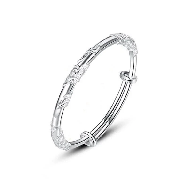 925 Sterling Silver Flowers Bracelet For Women's Open Adjustable Bangle Jewelry - Image 2 of 4