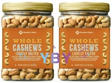 2 Packs Member's Mark Lightly Salted Whole Cashews 33 OZ Each Pack