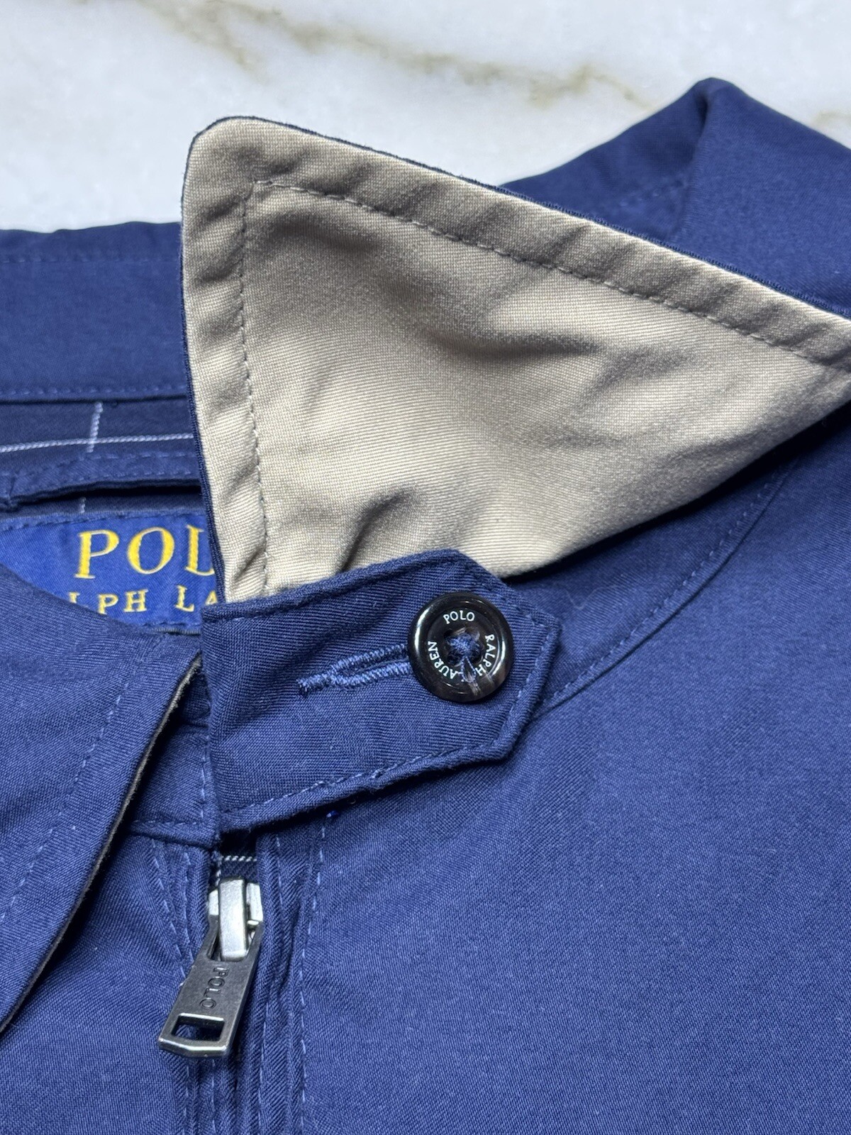 Giacca Polo Ralph Lauren uomo XXL full zip pony raffinata giacca a vento blu navy usata in ottime condizioni