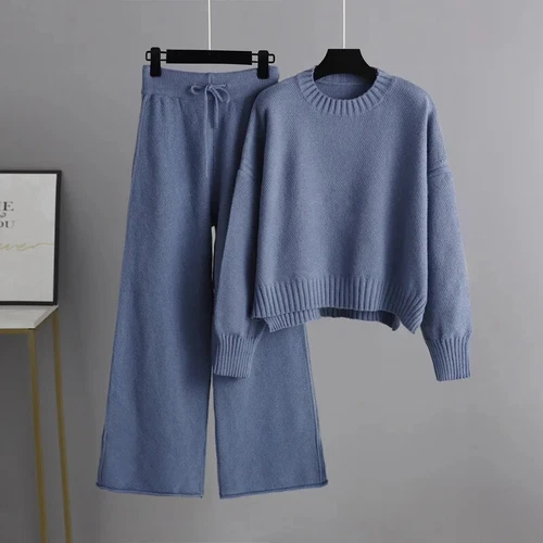 Women Leg Pant Suit Two Piece Sets Knitwear Sweater Tracksuits Sweater - Picture 14 of 42