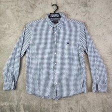 Mens Blue Plaid Chaps Custom Fit Long Sleeve Dress Shirt Size Large