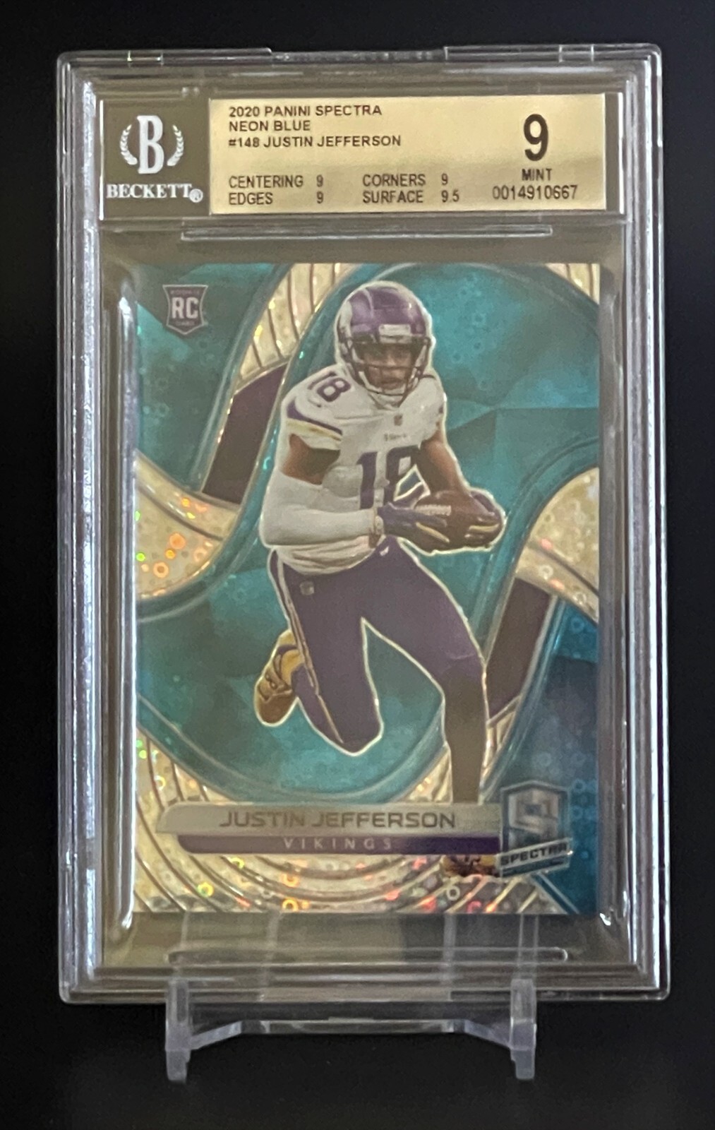 JUSTIN JEFFERSON 2020 Panini Spectra NEON BLUE PRIZM RC SP #/60 BGS 9 POP 1 📈