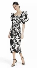 NWT Christopher John Rogers Black White Faux Wrap Puff Sleeve Dress 2