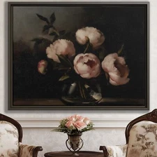 Peony Wall Art Floral Canvas Printable Vintage Still Life Flower Painting Decor