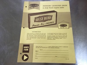 Vintage West Bend Order Form to WB dealers to sell them an indoor lighted sign.