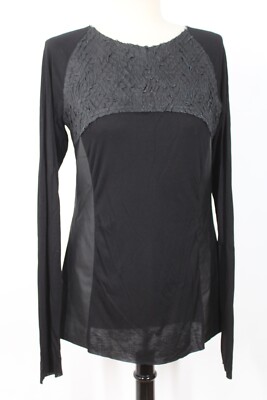 Nicolas & Mark 10 Black Leather Viscose Jersey Long Sleeve Tee Top