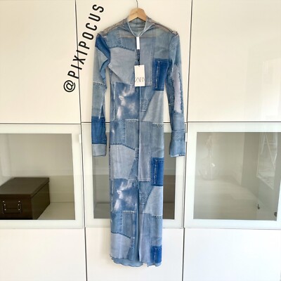 zara denim patch dress ZARA NEW SS23 DENIM TRF DRESS SLEEVELESS MIDI LIGHT BLUE