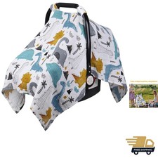 Baby Boy Car Seat Cover Muslin Cotton Sun Shade Universal Fit Baby Shower Gift