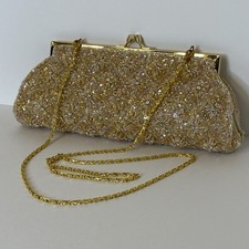 Vintage Carlo Fellini Gold Sequin Clutch Purse Beaded Evening Bag Wedding Prom