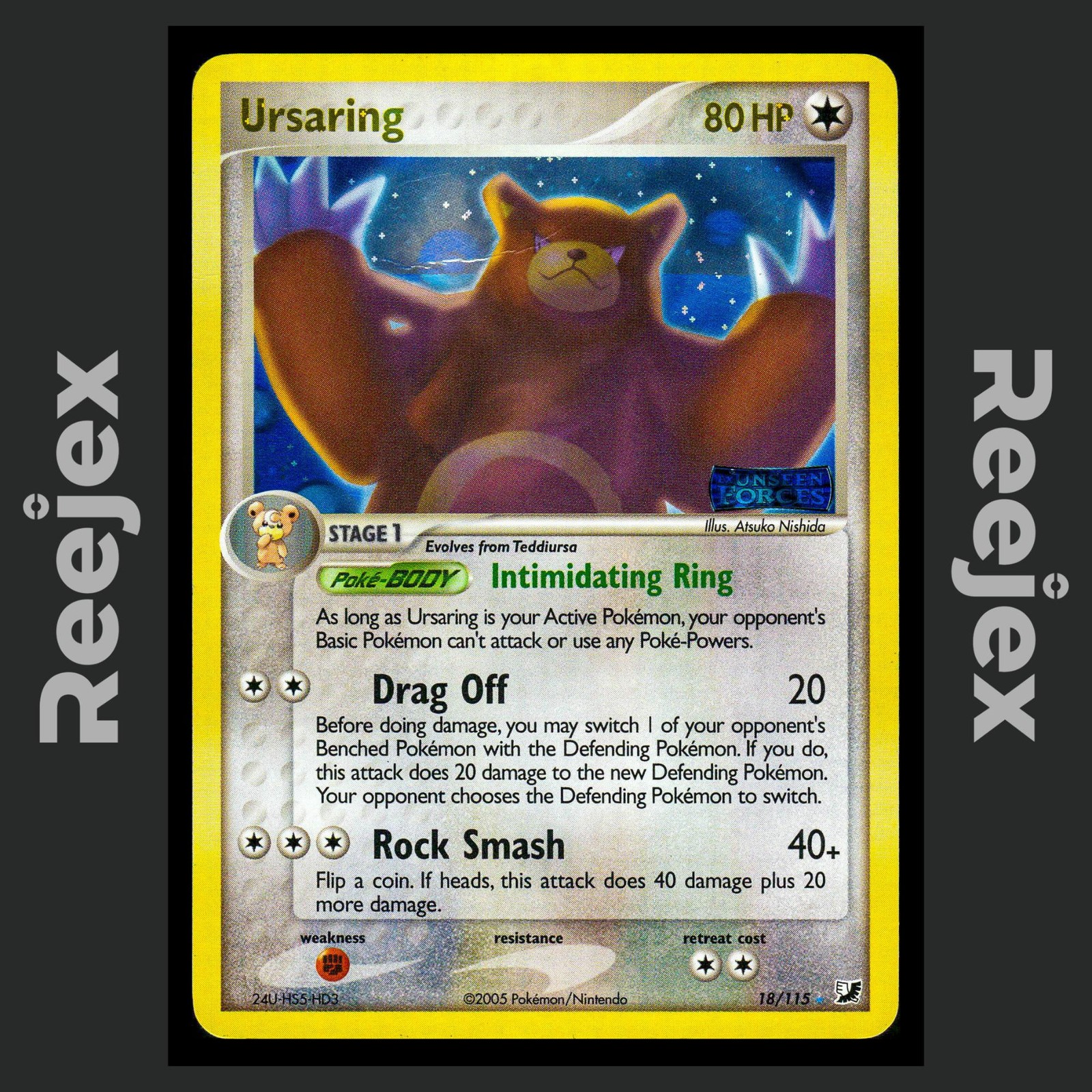 Ursaring - 18/115 - Reverse Holo Stamp - Unseen Forces - Pokemon Card - HP