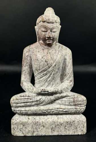Vintage Hand Carved Stone Buddha Seated Meditation Figure Decor Statue