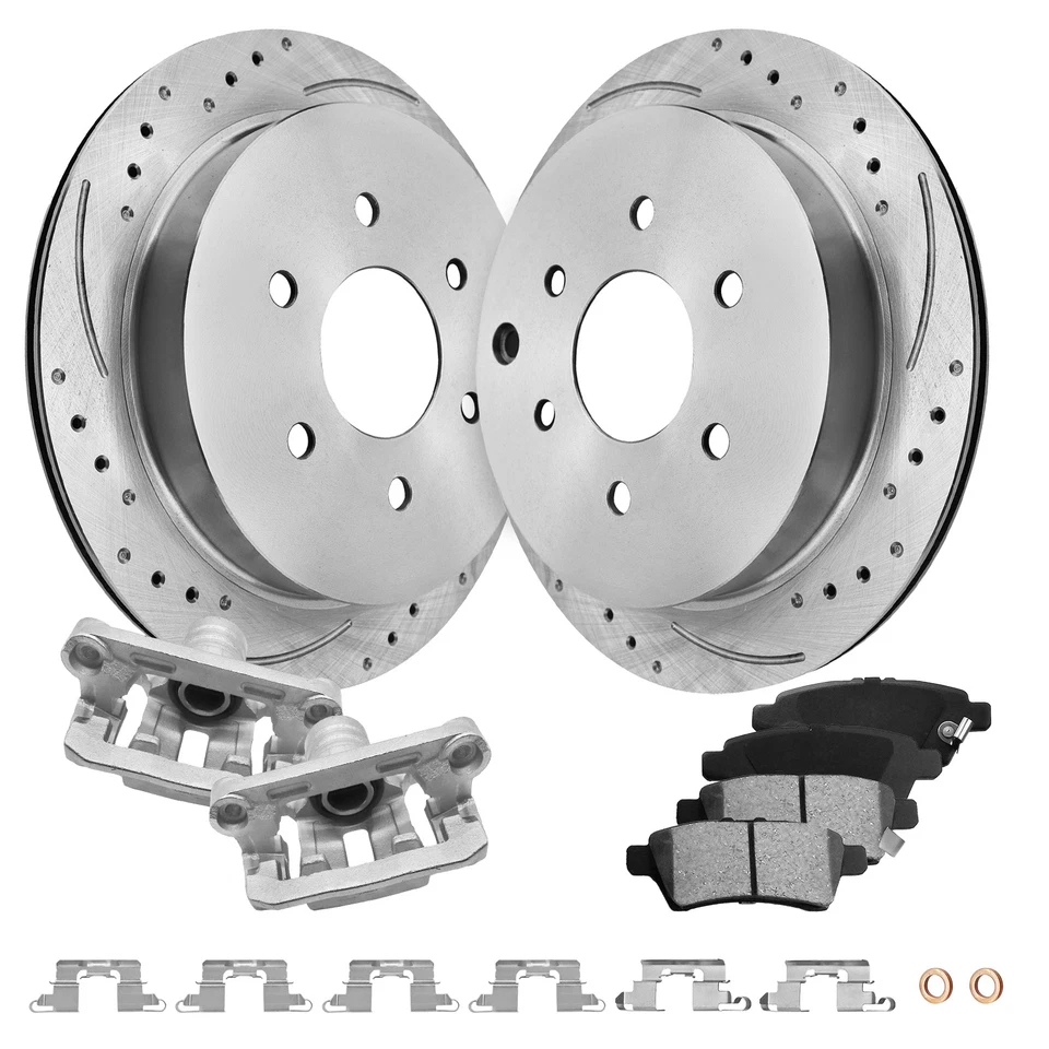 Rear Disc Rotors Calipers Brake Pads for Nissan Frontier Xterra Suzuki Equator Foto 2 de 4