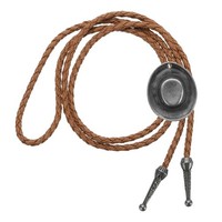 Retro Leder Bolo-Krawatte Silber/Hellbraun Wildwest Cowboy