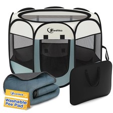 Siedihit Dog Playpen with Washable Pee Pad, Puppy Pet Small, Grey Pad