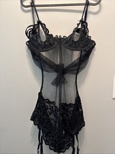 Shirley of Hollywood Women XL Mesh Garter Chemise Lingerie - Black Cutout Sheer