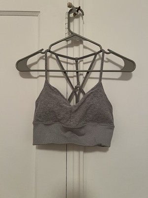 Alo Yoga ALOSOFT LAVISH SPORTS BRA TOP SIZE S HEATHER GREY STRAPPY
