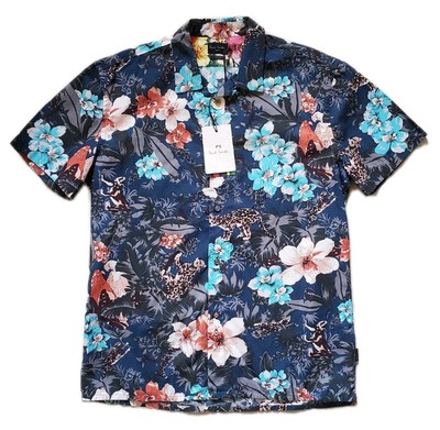 PAUL SMITH Hemd Kurzarm Herren M Classic Fit Panther Bougainvillea Print