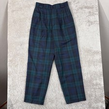 Giorgio Sant'Angelo Wool Plaid Trousers Vintage Black Watch Pleated Pant Size 10