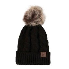 Stylish Pom Pom Cable Knit Beanie in Black