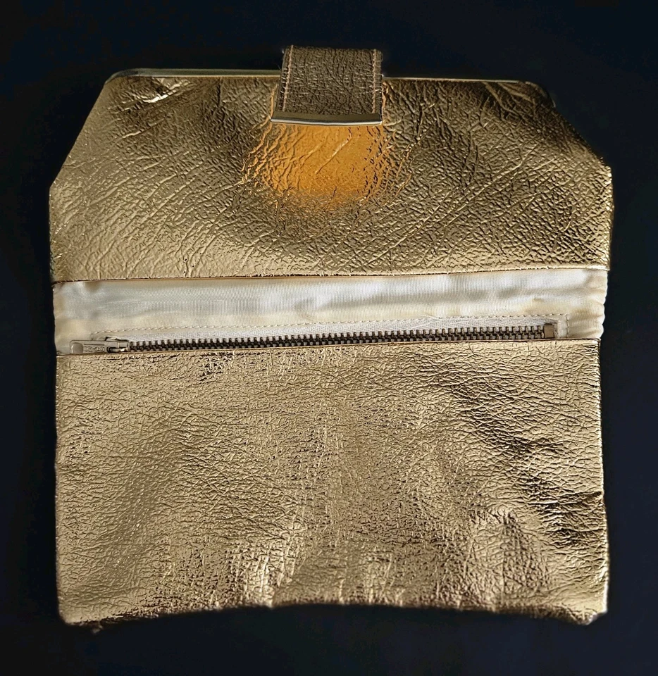 Carteira de ouro 1960 bolsa moeda tripla beijo trava 7,5" - Imagem 4 de 4