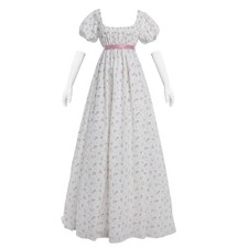 Nuoqi Regency Dresses for Women Cotton 1800s Tea Party Ball Gown White S