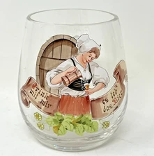 Handpainted Blown Glass Beer Mug with Woman Pouring GERMANY Etched 1/2 L