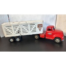 Vintage 1970s Structo Livestock Trucking Cattle Hauler Semi Steel Truck Trailer 