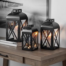 Decorative Black Metal Pillar Candleholder Lantern, 12", Medium