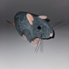 Gray Rat Plush Stuffed Animal Toy 6" Long Pink Nose Ears Tail Mouse Realistic