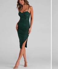 Windsor Women's Hunter Green Bodycon Midi Party Dress Sleeveless Ruched NWT