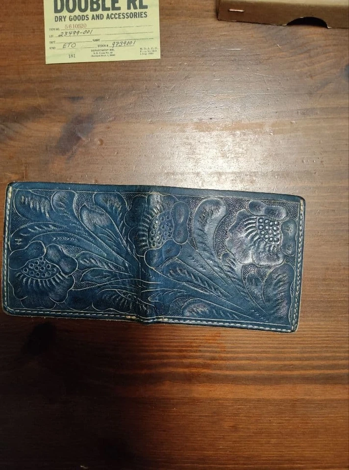 Cartera RRL Ralph Lauren cuero de vaca curtido vegetal azul índigo casi nueva Foto 3 de 4