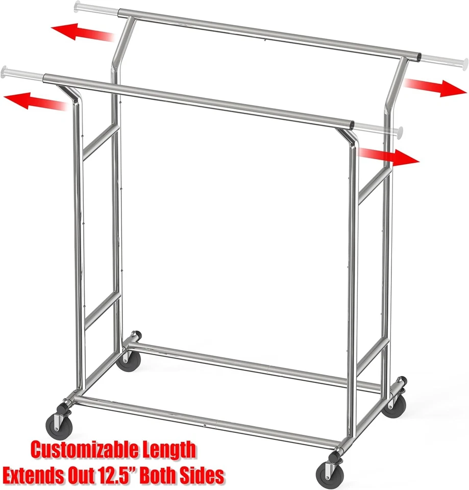 Simple Houseware Heavy Duty Double Rail Clothing Garment Rack, Holds Chrome  - Image 3 of 4