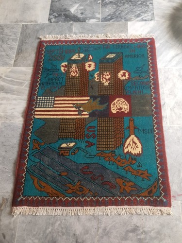 hand made afghan war rugs. usa war rugs, 9/11 war rugs size 80 cm x 60 ...