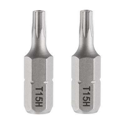 2pcs T15H Magnetic Torx Screwdriver Bit 1/4'' Hex Shank 25mm Length S2 Steel