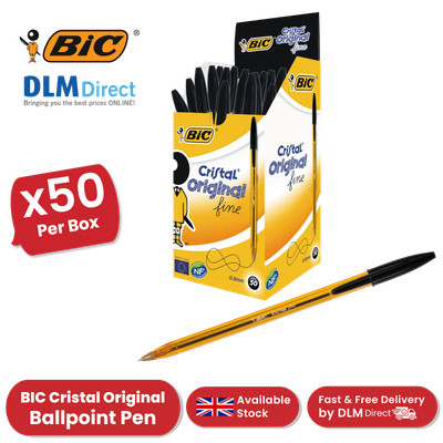 BIC Cristal Fein 0,8 mm Schwarz Kugelschreiber Glatt & Zuverlässig Schreiben 50er Pack