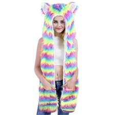 Womens 3 in 1 Winter Thermal Plush Earflap Hooded One Size, Rainbow Colorful