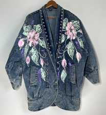 Women's Vintage '80s Floral Denim Jacket Americana Sz L
