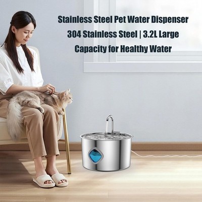 Pet Drinking Fountain Dispenser,304 Stainless Steel Cat Dog Intelligent Water Fo