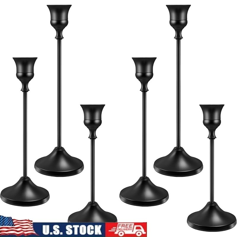 Black Aluminum Taper Candle Holders Set 6 Pieces Home Decor Wedding Gifts New