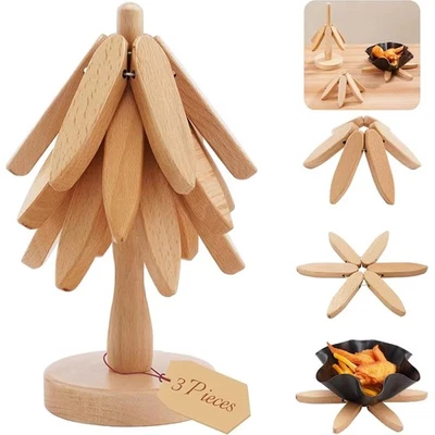 4er Set Untersetzer, Tischset, Untersetzer aus Holz für heiße Töpfe und Pfannen - Bild 1 von 4
