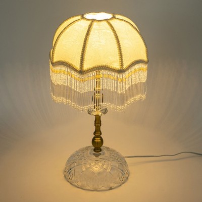 Vintage Indoor Table Lamp with Unique Beige Shade and Beaded Tassel